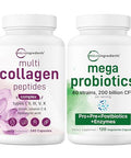 Micro Ingredients 8-In-1 Multi Collagen Pills & Mega Probiotics 200 Billion Cfu Veggie Capsules 2 Pack Bundle Hydrolyzed Peptides Hyaluronic Acid & Vitamin C 40 Strains Inulin & Bromelain