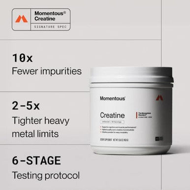 Momentous Creatine Monohydrate Powder 5g per Serving Unflavored | Supports Lean Muscle Strength Recovery and Cognitive Function NSF Certified for Sport Non-GMO and Gluten-Free (90 Servings)