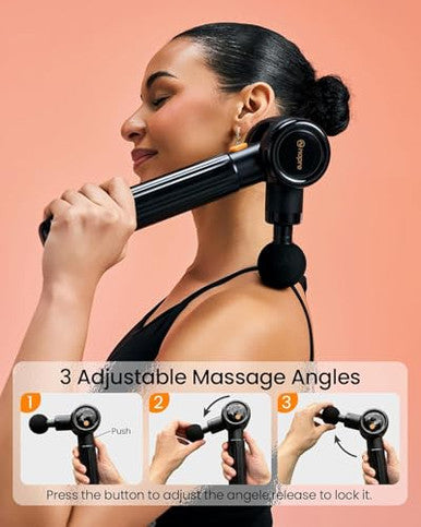 Napre Massage Gun With Extension Handle And 3 Adjustable AnglesDeep Tissue Back Massage For Neck/Shoulders/Waist/Legs/Body Pain ReliefHandheld Percussion Muscle Massager With Portable CaseBlack