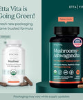 Etta Vita Usda Organic Lions Mane Supplement Capsules With Ashwagandha Chaga Reishi Cordyceps Turkey Tail - 10X Adaptogenic Mushroom Complex As Focus Supplement - Energy Immunity & Nootropic