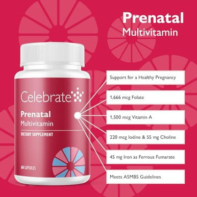 Celebrate Vitamins Bariatric Prenatal Multivitamin Capsules With Folate (Folic Acid), Vitamin A, Iron, Iodine, And Choline, For Roux En Y And Sleeve Gastrectomy Patients, 60 Count