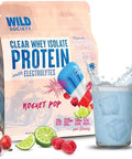 Wild Society - All Natural Clear Whey Isolate Protein Powder + Electrolytes - Refreshing Clear Protein Isolate Drink - 20G Protein 0 Added Sugar Gmo- Nothing Artificial - Rocket Pop 16 Oz