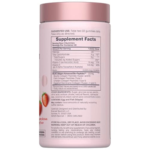 Neocell Hair Skin And Nails Gummies 80 Count With Multi Collagen Advanced Bio-Peptides Plus Vitamin C And Biotin For Women And Men