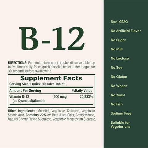 Nature'S Bounty Vitamin B-12 500 Mcg 100 Count