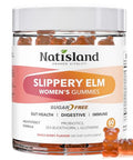Natisland Slippery Elm For Women Gummies Organic Slippery Elm Bark Extract With Probiotics Sea Buckthorn L-Glutamine For Gut & Digestive Health Throat & Respiratory Support Sugar Free Vegan 60 Gummies