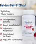 Nordic Naturals Zero Sugar Vitamin B12 Gummies - 2000 Mcg Vitamin B12 Per Gummy Passion Fruit Guava Flavor - 30 Gummies Essential Nutrient Support For Energy Production And Brain Health 30 Servings