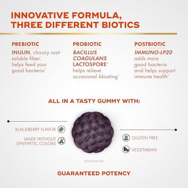Align Probiotic 3In1 Biotic Gummies Prebiotic + Probiotic + Postbiotic #1 Doctor Recommended Probiotic BrandÃ¢â‚¬Â¡ Helps Relieve Occasional Bloating Blackberry Flavor 50 Gummies