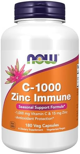 Now Foods Supplements C1000 & Zinc Immune Seasonal Support Formula Antioxidant Protection 180 Veg Capsules