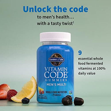 Garden Of Life Men'S Multivitamin Gummy:Vitamins C,D,E,B&Zinc For Energy,Stamina & Stress,Probiotics For Digestive & Immune Health,Vitamin Code,Non-Gmo,Gluten-Free,90 Lemon Berry Gummies, 30 Day Count