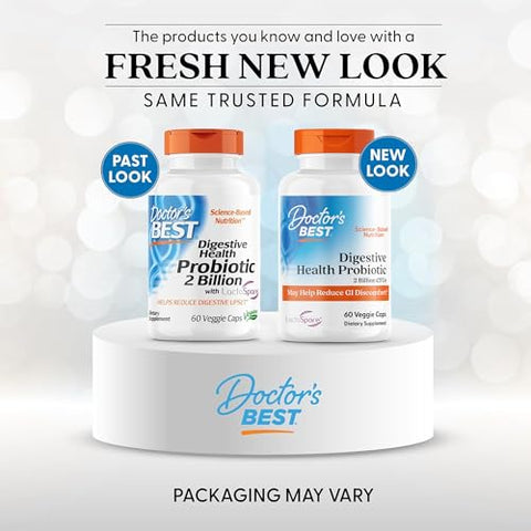 Doctor'S Best Digestive Health Probiotic For Men & Women - Probiotic Capsules Daily Gut Health Support Supplement 2 Billion Cfu Features Lactospore (Heyndrickxia Coagulans) Vegan 60 Veg Caps