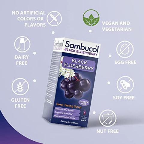 Sambucol Black Elderberry Syrup - Sambucus Elderberry Syrup Black Elderberry Liquid Immune Support High Antioxidants Gluten Free - Original Formula 7.8 Fl Oz (Pack Of 2)