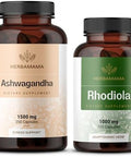 Herbamama Ashwagandha And Rhodiola Rosea Kit - Bundle Of 1500Mg Ashwagandha Root Capsules & 1000Mg Rhodiola Rosea Capsules - Vegan Non-Gmo Gelatin- - 2 Pack