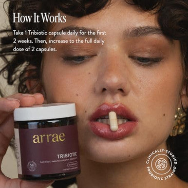 Arrae Tribiotic Probiotics for Women Support for Vaginal pH Balance Gut Immune and Feminine Health Prebiotics Probiotics Postbiotics 60 Count