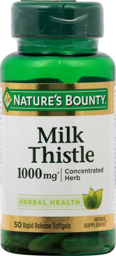 Nature's Bounty Milk Thistle Herbal Health Supplement Supports Liver Health 1000 Mg Rapid Release Softgels 50 Ct