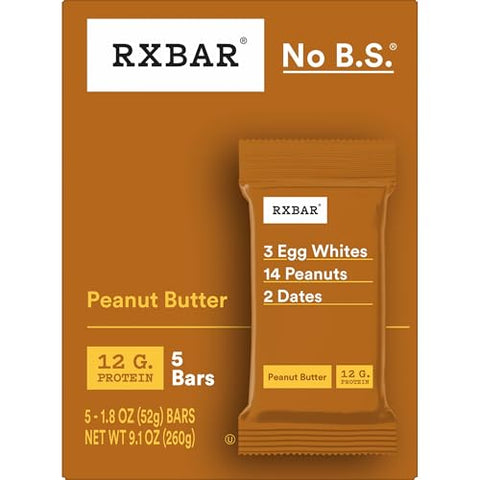 RXBAR Protein Bars, Protein Snack, Snack Bars, Peanut Butter, 9.1oz Box (5 Count)