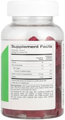 California Gold Nutrition Vitamin D3 For Children No Gelatin Natural Strawberry 60 Vegetarian Gummies 1 Count (Pack Of 1)