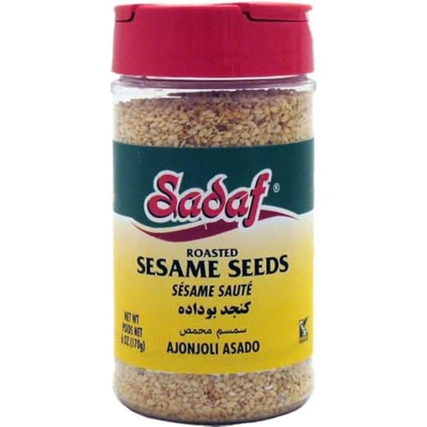 Sadaf Roasted Sesame Seeds - Sesame Seeds for Cooking and Food Flavoring - Spices & Seasonings - Semillas de Ajonjoli - Kosher - 6 Oz Bottle with Shaker Top