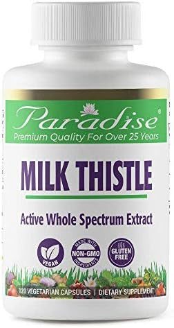 Paradise Herbs Milk Thistle Active Whole Spectrum Extract Super Potent Ultra Pure Vegan Non Gmo Gluten 120 Vegetarian Capsules