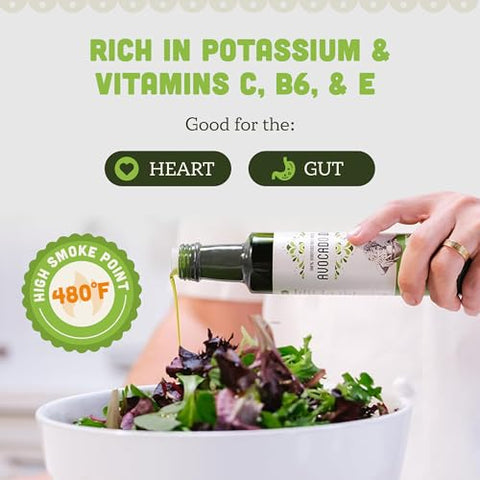 AVA JANE'S KITCHEN - Extra Virgin Avocado Oil - 100% Cold Pressed, Natural, & Unrefined - 480Ã‚Â°F High Smoke Point, Rich in Potassium & Vitamins - Creamy & Buttery Taste - 2 Bottle Pack, 8.4 fl oz each