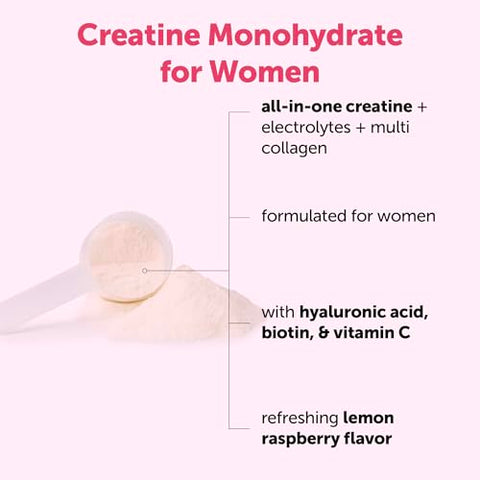 Micro Ingredients Creatine Electrolytes Multi Collagen For Women 5000Mg Micronized Creatine Monohydrate Powder Complex Creatine Hydration Drink Mix Lemon Raspberry Sugar-Free Non-Gmo