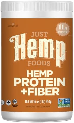 Just Hemp Foods Hemp Protein Powder Plus Fiber, Non-GMO Verified with 11g of Protein & 11g of Fiber per Serving, 16 oz - Packaging May Vary | 11 g of Protein and 11 g of Fiber per 30 g Serving, Non-GMO Verified, Packaging May Vary