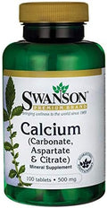 Swanson Calcium (Carbonate Aspartate & Citrate) 500 Milligrams 100 Tabs (4 Pack)