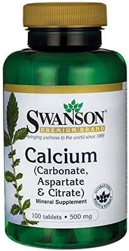 Swanson Calcium (Carbonate Aspartate & Citrate) 500 Milligrams 100 Tabs (4 Pack)