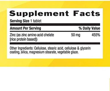 Country Life Chelated Zinc 50 Mg - Certified Gluten-& Vegan Immune Support Supplement, Enhances Zinc Absorption, Supports Body'S Protein Production & Cellular Health, 100 Vegetarian Tablets