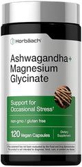 Horbaach Ashwagandha and Magnesium Glycinate 120 Vegan Capsules Support Supplement for Stress NonGMO Gluten Free