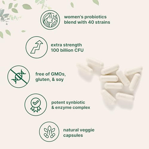 Micro Ingredients Probiotics For Women 100 Billion Cfu With Prebiotics 120 Veggie Capsules Ph Balance Urinary Tract Vaginal & Gut Health Support 40 Strains With Cranberry D-Mannose & More