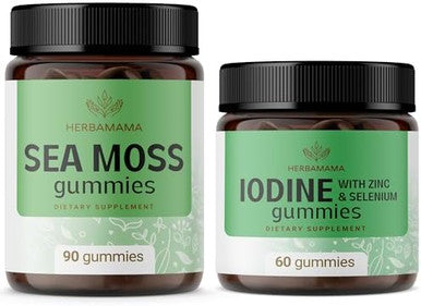 Herbamama Sea Moss And Iodine Kit - Bundle Of Sea Moss With Bladderwrack & Potassium Iodine Gummies - Vegan Non-Gmo Gelatin- - 2 Pack