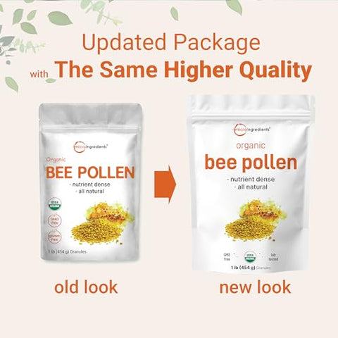 Micro Ingredients Organic Bee Pollen Granules 1 Lb Fresh Harvest Raw & Natural Superfood Rich In B Vitamins Minerals Protein & Antioxidants Keto Non-Gmo