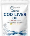 Micro Ingredients Cod Liver Oil 2000Mg Per Serving 360 Softgels Burpless Lemon Flavored Rich In Omega 3 Vitamins A & D3 Epa Dha Wild Caught Arctic Deep Sea Fish Heart Brain & Immune Supplement