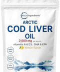 Micro Ingredients Cod Liver Oil 2000Mg Per Serving 360 Softgels Burpless Lemon Flavored Rich In Omega 3 Vitamins A & D3 Epa Dha Wild Caught Arctic Deep Sea Fish Heart Brain & Immune Supplement