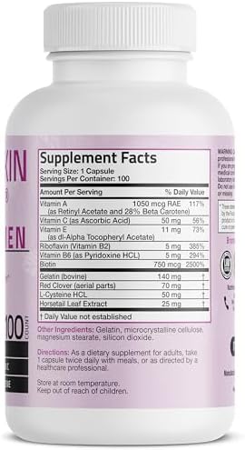 Bronson Hair Skin and Nails with Biotin Extra Strength Vitamin Supplement for Women 100 Capsules