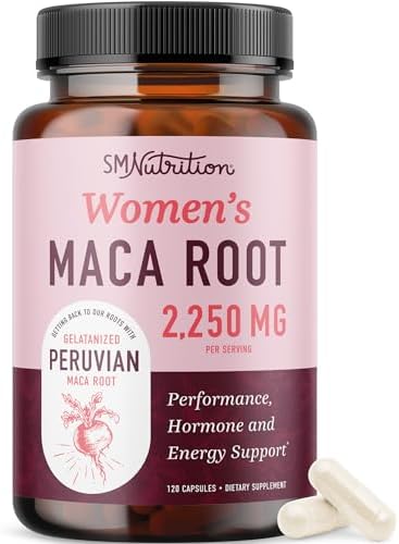 Smnutrition Organic Maca Root Capsules For Women Peruvian Maca 2250Mg Extra Strength Red Black & Yellow Root Powder With Black Pepper Herbal Supplement To Support Energy & Hormone Balance 120 Ct