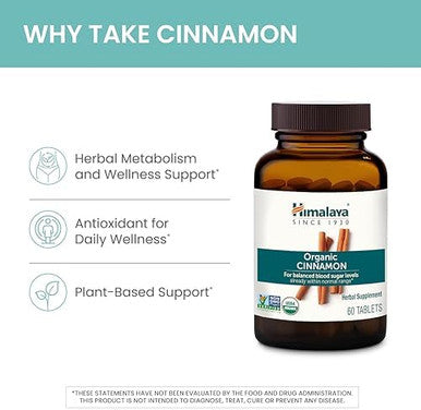Himalaya Organic Cinnamon For Glycemic Support 1100 Mg Daily 60 Tablets From Cassia Cinnamon Bark And Ceylon Cinnamon Extract Nongmo Project Verified Vegan Gluten Herbal Supplement