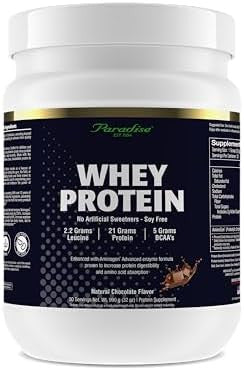 Paradise Herbs 100% Whey Protein Powder Chocolate 21G Protein 5.5 Bcaa'S 2.2G Lleucine 210Mg Aminogen 30 Servings