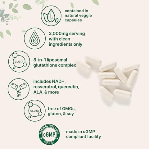 Micro Ingredients Liposomal Reduced Glutathione Complex 3000Mg - 8 In 1 Advanced Glutathione Supplement With Nad Resveratrol Quercetin Alpha Lipoic Acid & Vitamin C 120 Vegetarian Caps