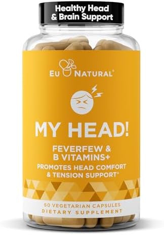 Eu Natural My Head Headache Vitamins Sensitivity, Tension, Comfort, Healthy Head Function For A Clear Mind Fast Acting Magnesium, Feverfew, Boswellia, Vitamin D, Ginger, & More 60 Soft Capsules