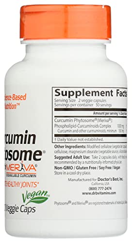 Doctor'S Best Curcumin Phytosome With Meriva Non-Gmo Vegan 60 Veggie Capsule (Pack Of 1)