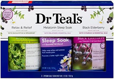 Dr Teal'S Epsom Salt Trio Set (Three 14Oz Bags) - Relax & ReliefMelatonin Soak& Black Elderberry - Give The Of Relaxation - Soothe Aches Wtih At Home Spa Kit