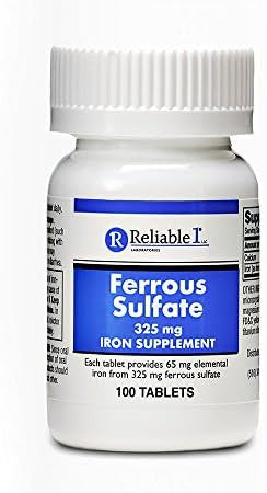 Ferrous Sulfate 325Mg Iron Supplement (2-Pack) Iron Pills 100 Iron Tablets Per Bottle 2-Pack