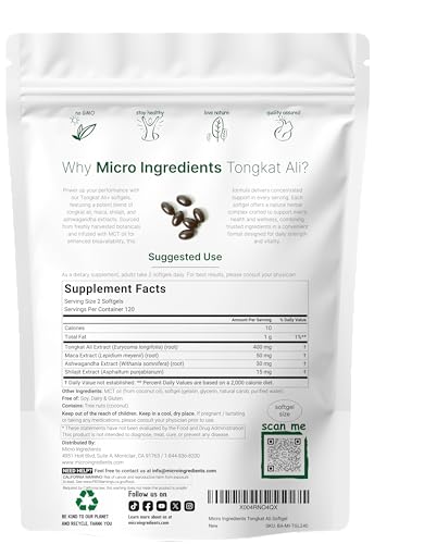 Micro Ingredients Tongkat Ali For Men With Maca Shilajit & Ashwagandha 240 Softgels With Mct Oil For Better Absorption Max Strength Eurycoma Longifolia Extract (Longjack) Non-Gmo Gluten Free
