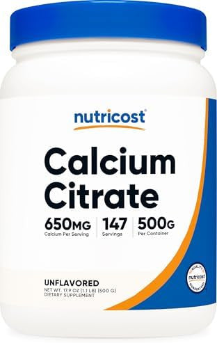 Nutricost Calcium Citrate Powder (500 Grams) (Unflavored) Pure Calcium Citrate No Fillers Gluten (1.1Lbs)