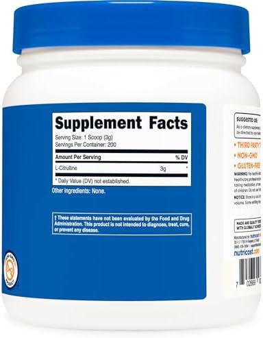 Nutricost Pure Lcitrulline (Base) Powder (600 Grams) (2 Bottles)