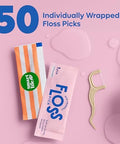 SmartLifeco Individually Wrapped Dental Floss Picks - Eco-Friendly Flosser Handle Made with Straw Wheat Blend Great for Travel PFA Free Toothpick Stick End Bamboo Charcoal Thread Whitens Teeth