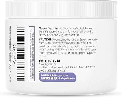 Micro Ingredients Mag Duo Magteina' Magnesium LThreonate and Magnesium Glycinate Powder Restful Sleep Calm and Focus Support 2In1 Advanced Magnesium Formula SugarFree Lemonade Flavor