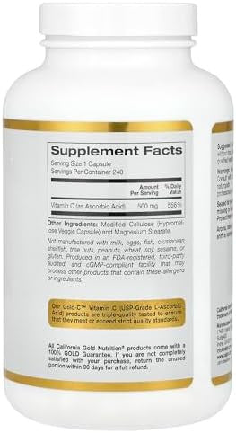 California Gold Nutrition Gold C Usp Grade Vitamin C Supplement Immune Support & Seasonal Wellness Vegetarian Friendly Gluten Nongmo 500 Mg 240 Veggie Capsules