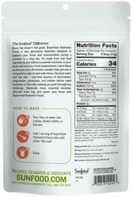 Sunfood Superfoods Hydration Electrolyte Powder Drink Mix | 8 Oz. Bag 20 Servings | Coconut Water Pink Himalayan Salt Lemon & Pineapple Juice Mix | Lion'S Mane & B-Vitamin Complex